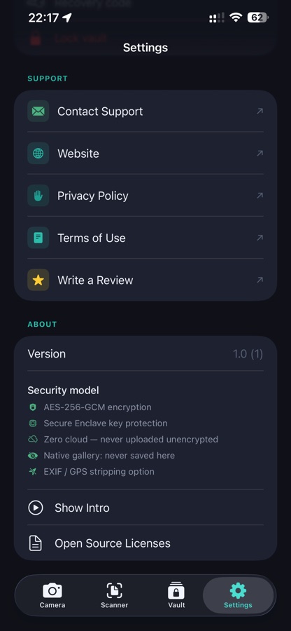 LockMyPic About settings screenshot