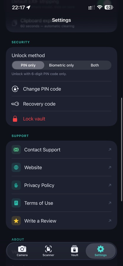 LockMyPic Security settings screenshot